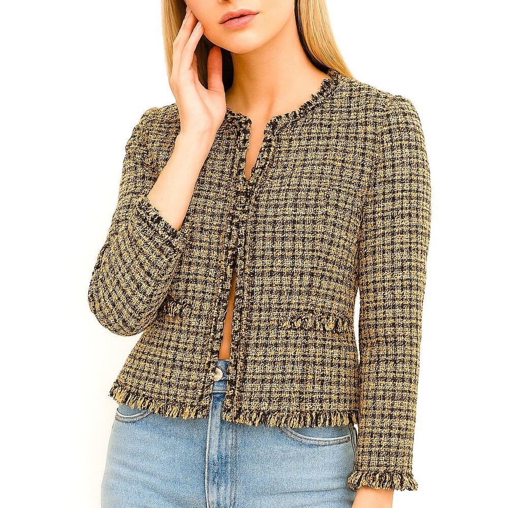 Tweed Collarless Blazer - image 1